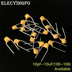 100pcs/lot Monolithic ceramic capacitor 50V (100~106) 10pF~10uF 102 103 104 105  22pF 1nF 10nF 100nF 0.01uF 0.1uF 1uF P=5.08mm