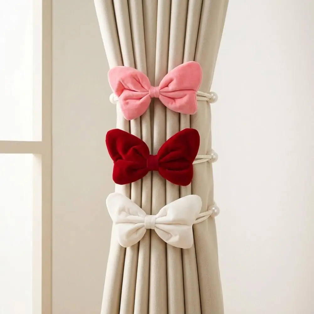 2Pcs INS Bowknot Curtain Tiebacks Velvet Creative Curtain Strap Decorative Adjustable Curtain Holders Curtain Decor
