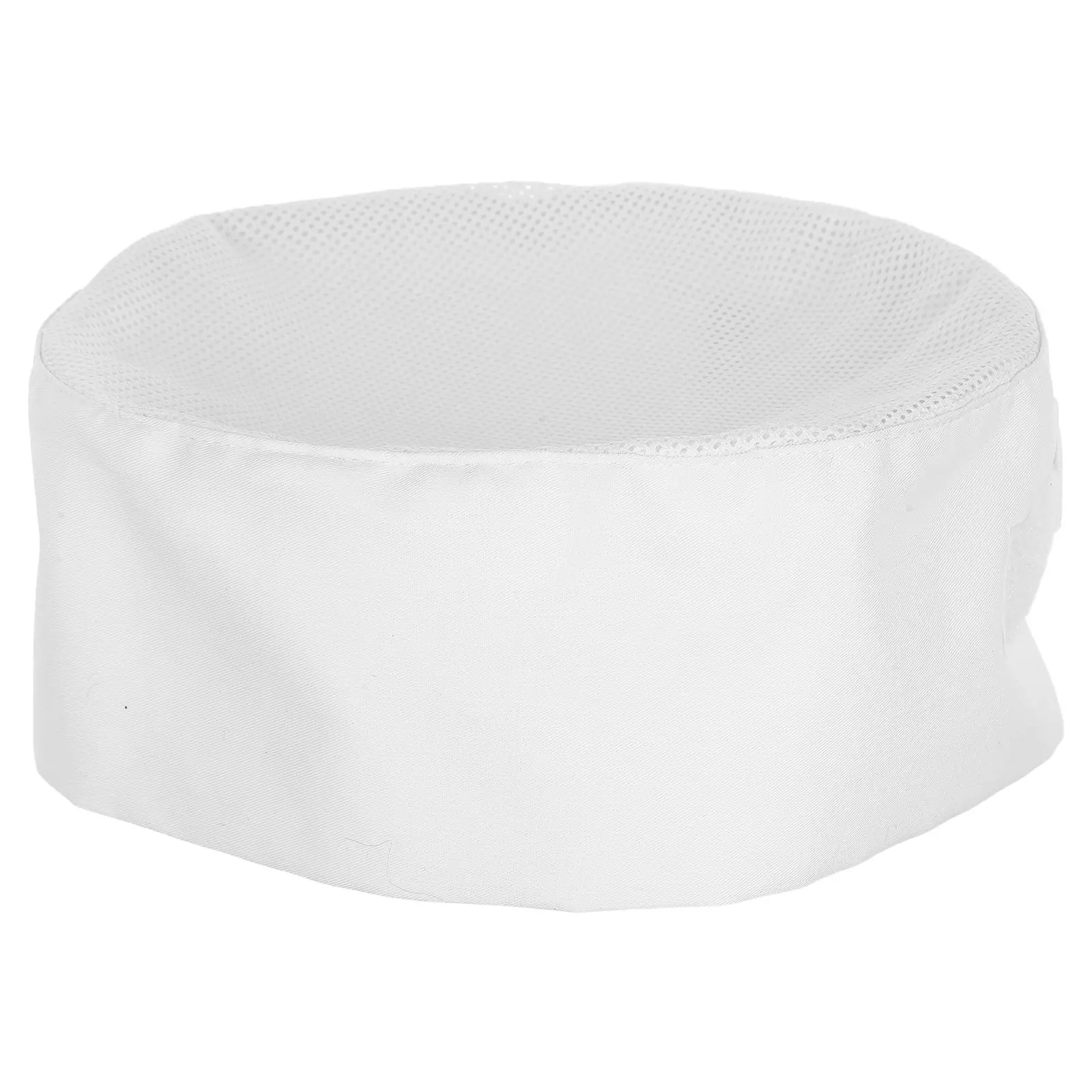 

White Chef Hat Professional Skull Cap Mesh Top Breathable One Size Fits Most Adults Adjustable Hook Loop Straps for Kitchen