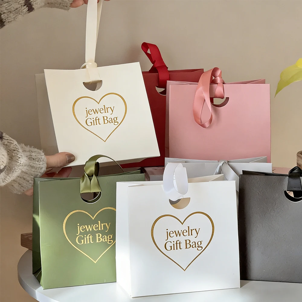 

20/50/100Pcs Custom Logo 15.5x14.5x7.5 22x18x8.5cm Jewelry Gift Organizer Bags Paper Handbag Cosmetic Bags Candy Handle Pouch