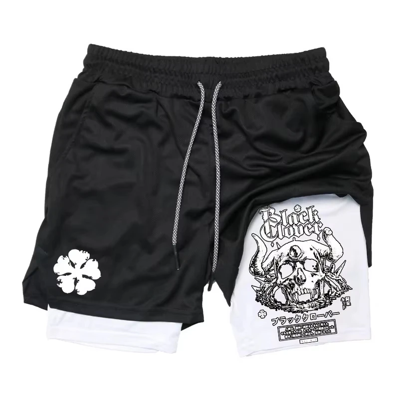 

Summer NoveltyBlack Five-LeafCloverPrinted Shortsfor Men and WomenLooseDoubleLayer Sports Shorts andCasualPants forBeach Fitness