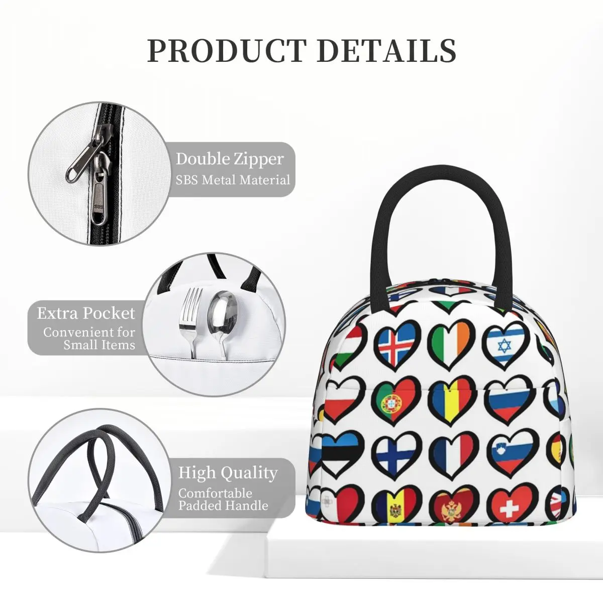 

Eurovision Song Contest Flags Hearts ESC Insulated Lunch Bag for Women Office Cooler Thermal Food Box Tote Leakproof Lunch Boxes
