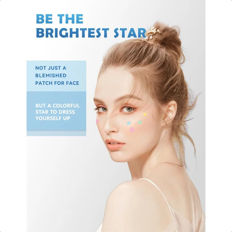 Plasterki na pryszcze, plasterki hydrokoloidowe na twarz, urocze naklejki w kształcie gwiazdek na wypryski, kolorowe naklejki na plamy z olejkiem z drzewa herbacianego i kwasem salicylowym.
