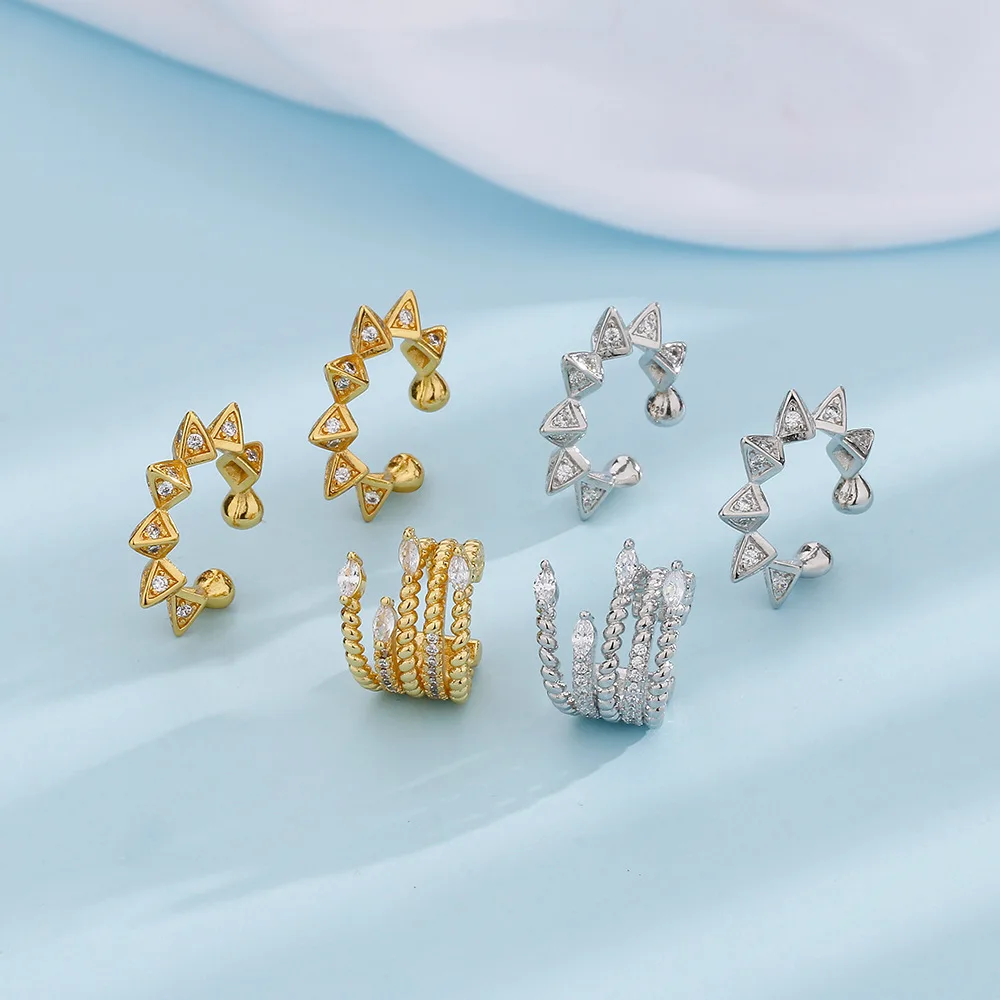1pc No Pierced Rivet Earcuff Earrings For Women Cool Punk Silver Color Angle Wings Cartilage Ear Bone Clip Fake Piercing EF003