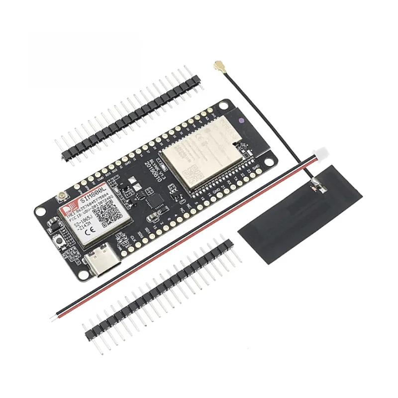 Moduł bezprzewodowy TTGO t-call V1.3 ESP32, antena SIM, karta SIM, moduł SIM800L i antena arduino GSM/GPRS