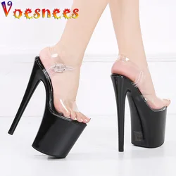 New Black Waterproof Platform Women's Pumps Summer 20CM High Heel PVC Walk Show Sandals Fashion Club Transparent Stripper Shoes