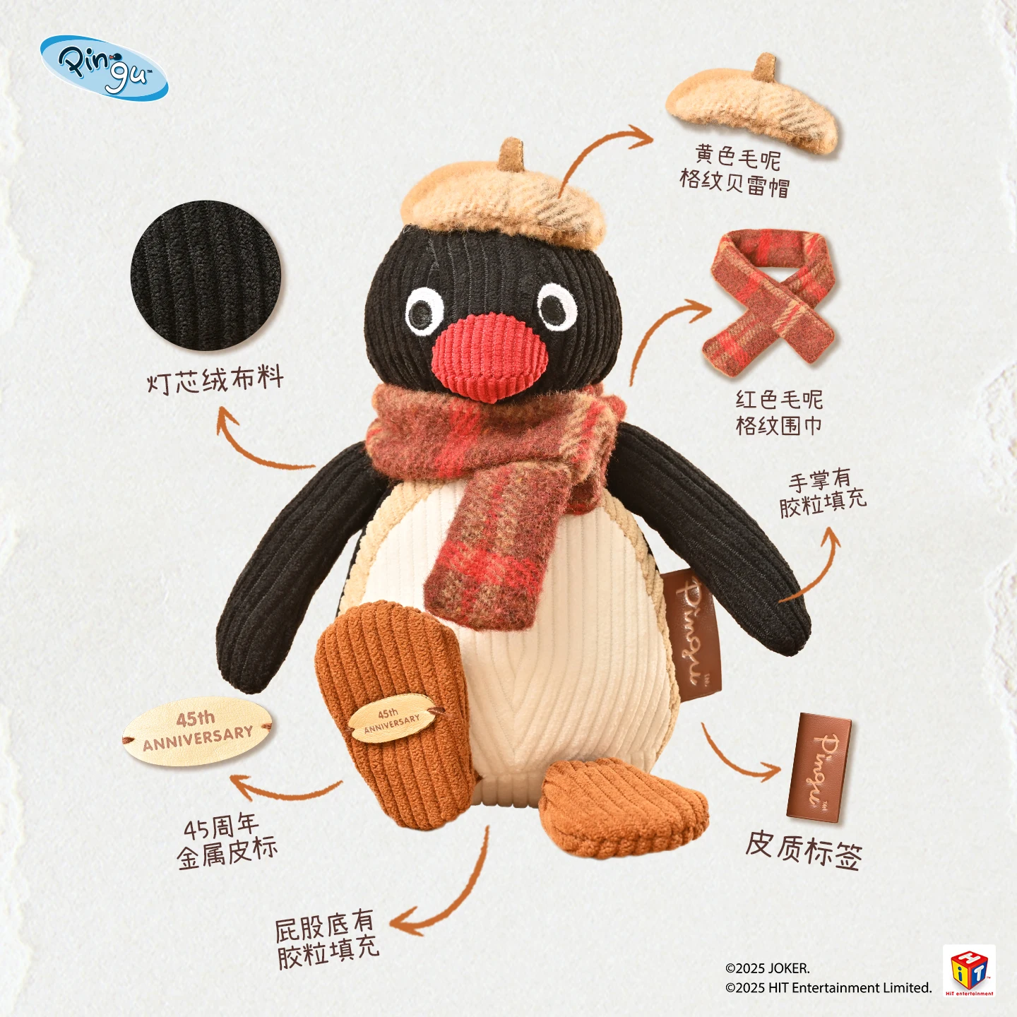 

Pingu Penguin Plush Pendant 45th Anniversary Collectible Toy Cute Companion Doll Bag Charm for Women Birthday Gift