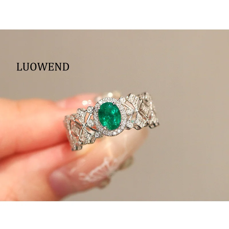 

Кольца LUOWEND из 100% белого золота 18 карат, роскошное кольцо в дворцовом стиле с блестящими бриллиантами и натуральным изумрудом, драгоценный камень для женщин, ювелирные изделия для вечеринок