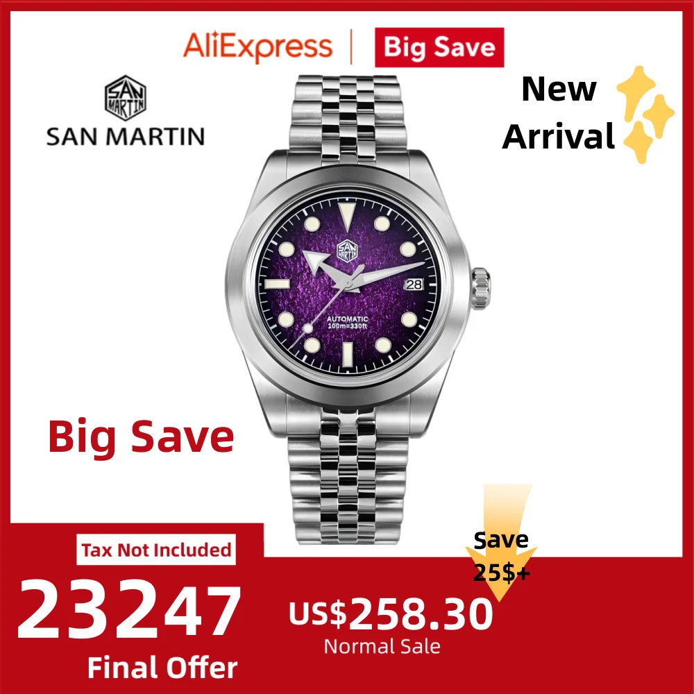

San Martin 39mm Gradient Color Oil Pressured Textures Dial NH35 Automatic Watches Men 3H Date BGW-X1 10Bar Reloj SN0053-1