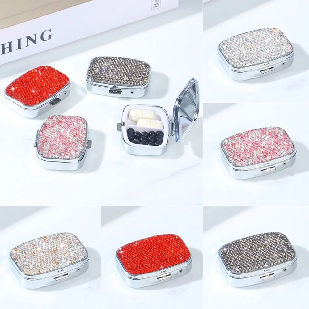 

with HD Mirror Rhinestone-encrusted Jewelry Box Waterproof Cute Sealed Organizer Kawaii Multifunctional Mini Pill Case Medicine