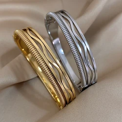 Fashion Wave Elastic Rope Wrap Cuff Bangles Bracelets for Women Charm Stainless Steel Gold Silver Color Waterproof Jewelry