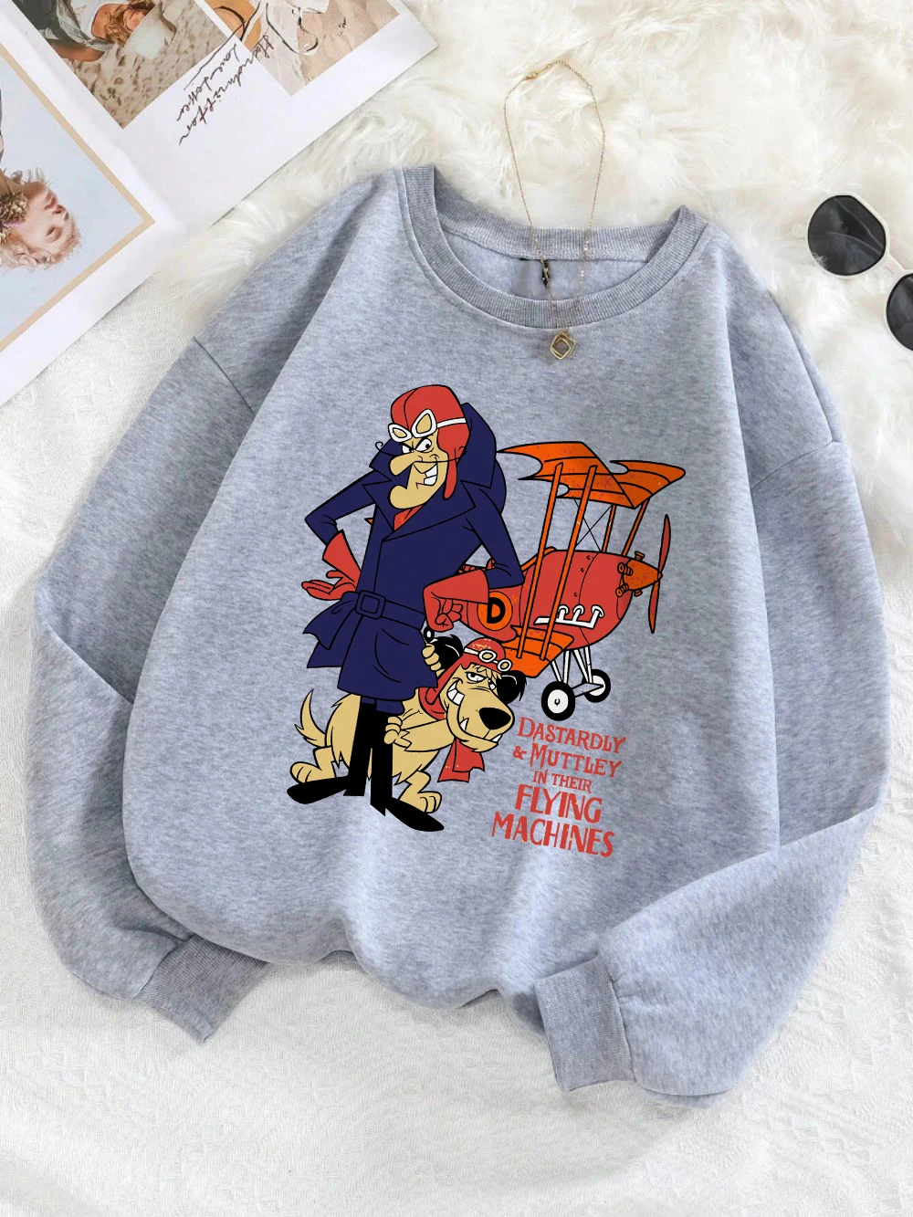 Flying Machines Sweatshirt Women Funny Manga Print Hoodie Fleece Warm Crewneck Loose Pullover Fashion Comfortable Female Tops