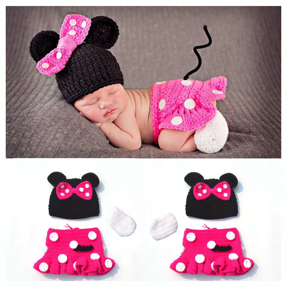 Ropa para bebés y niñas, accesorios de fotografía, accesorios para bebés recién nacidos de 0 a 3M, paquete de 3 disfraces de Minnie hechos a mano