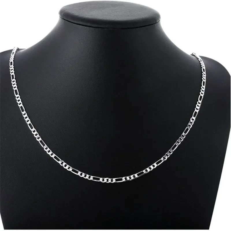 Fine Silver Color Creative 4MM Chain Bracelets Neckalces Jewelry Set for Man Women Fashion Party Wedding Accessories Gift