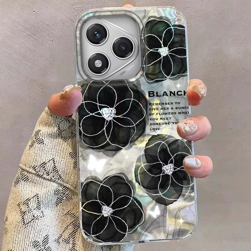 Marmor Schwarz Lila Rose Blume Handyhülle für Honor 400 Pro 200 Smart Magic 6 5 Magic7 70 Lite X9a X9b X9c X8a X8b X7c X6 Cover