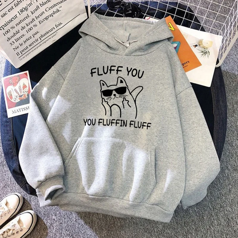 Fashion Uniseks Hoodies Kucing Fluff You Fluff Fluff Dicetak Seatshirts Streetwear Kasual Pullover Tops