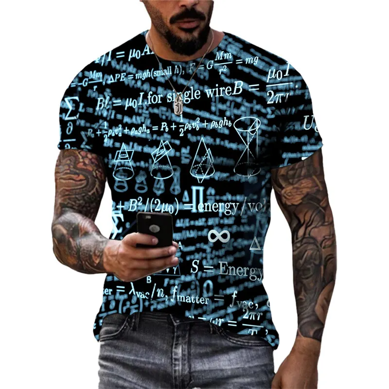 

Summer New Fashion 3D Mathematical Formula Graphic T Shirts Trend Men Casual Street Retro Style Printed O-neck Short Sleeve Tees