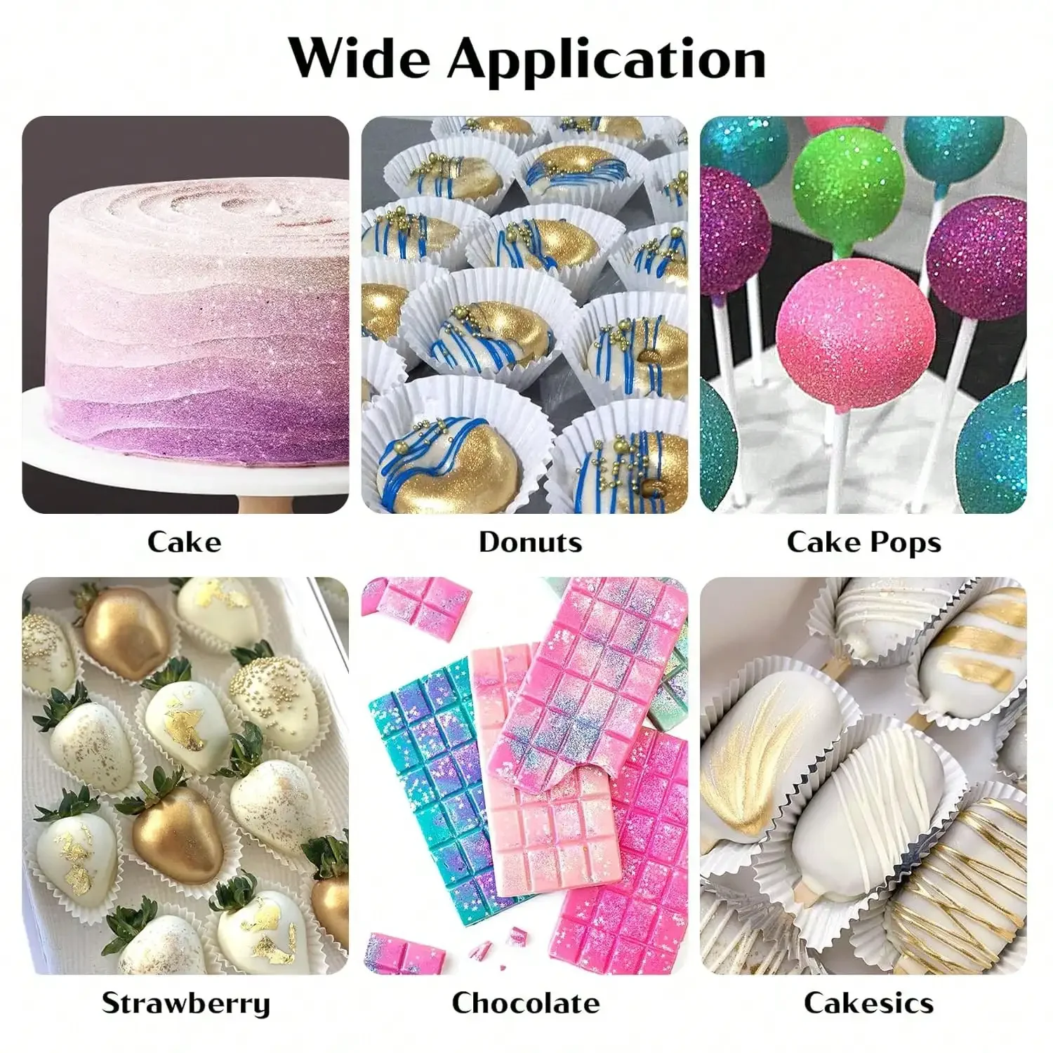 Kuchendekoration, schimmernder metallischer Kuchenstaub, Farbpulver zum Backen, Fondant, Schokolade, Süßigkeiten, Getränke, Kekse, Dekoration – Detail 2
