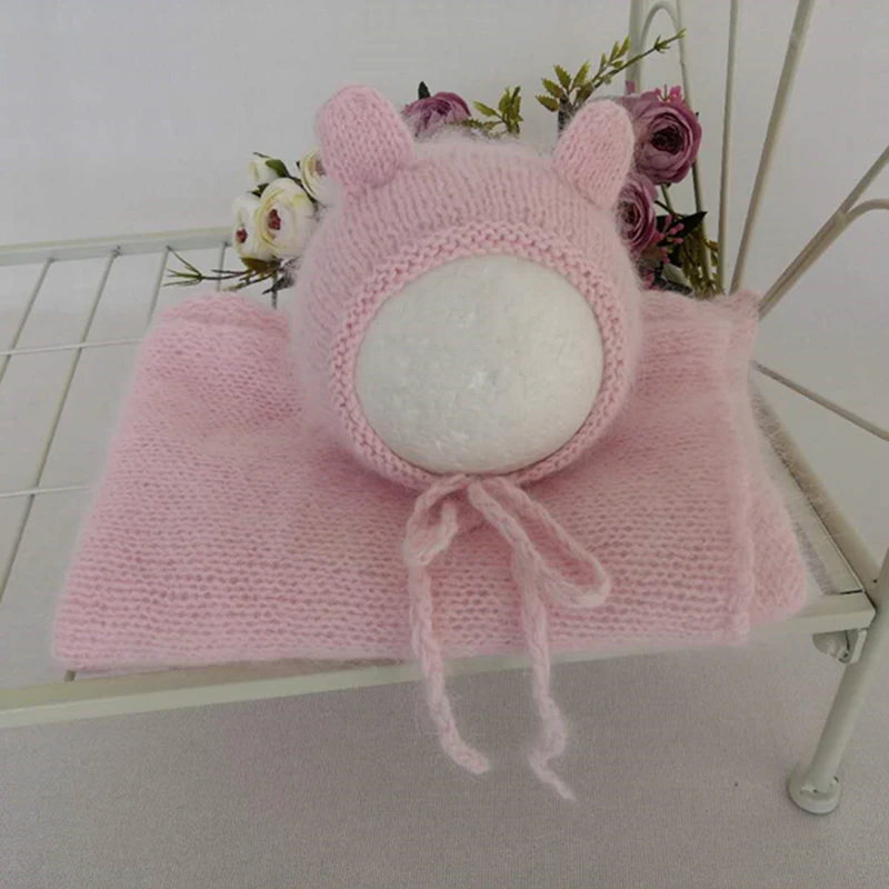 

Вязаная эластичная накидка из ангоры и чепчик, комплект реквизита для фотосъемки новорожденных, мягкая детская шерстяная накидка, аксессуары для фотосъемки