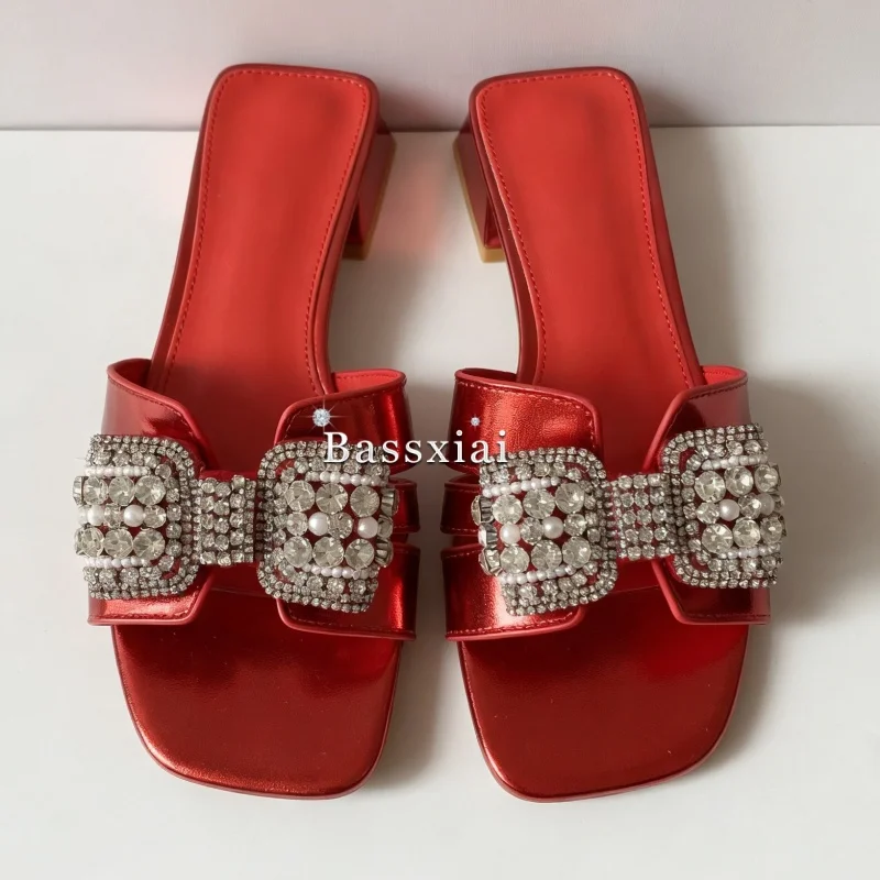 Luxury Jeweled Crystal Butterfly-Knot Mules For Girls Concise Style Open Toe Slingbacks Slim Women Slippers Summer view 3