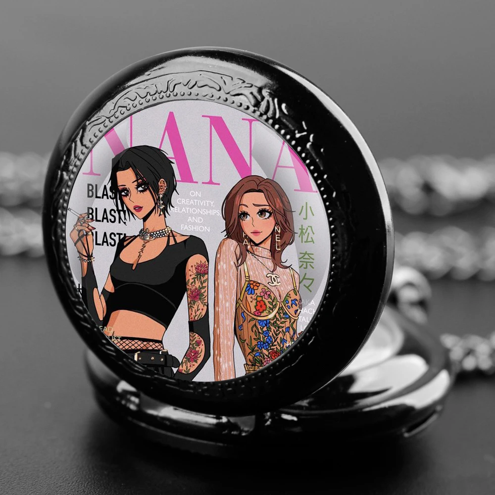 Montre de Poche à Quartz en Verre pour Homme et Femme, avec Personnage de Dessin Animé NANA, Pendentif en Chiffre Arabe, Cadeau