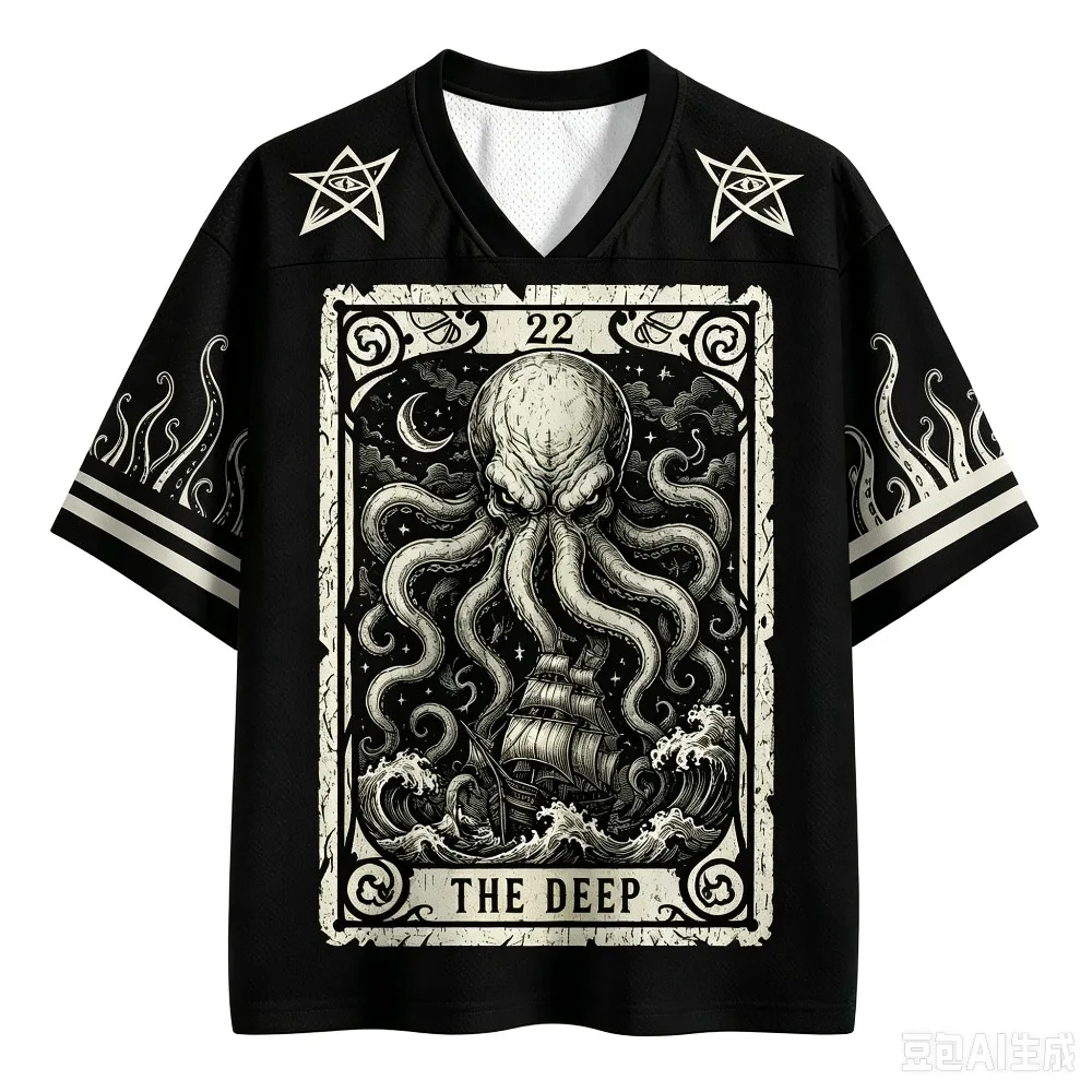2026 Bestseller: Lustiges Oktopus-Muster 3D-Druck Feuchtigkeitsableitendes Street-Fashion-Trend Loses V-Neck T-Shirt für Damen und Herren – Detail 7