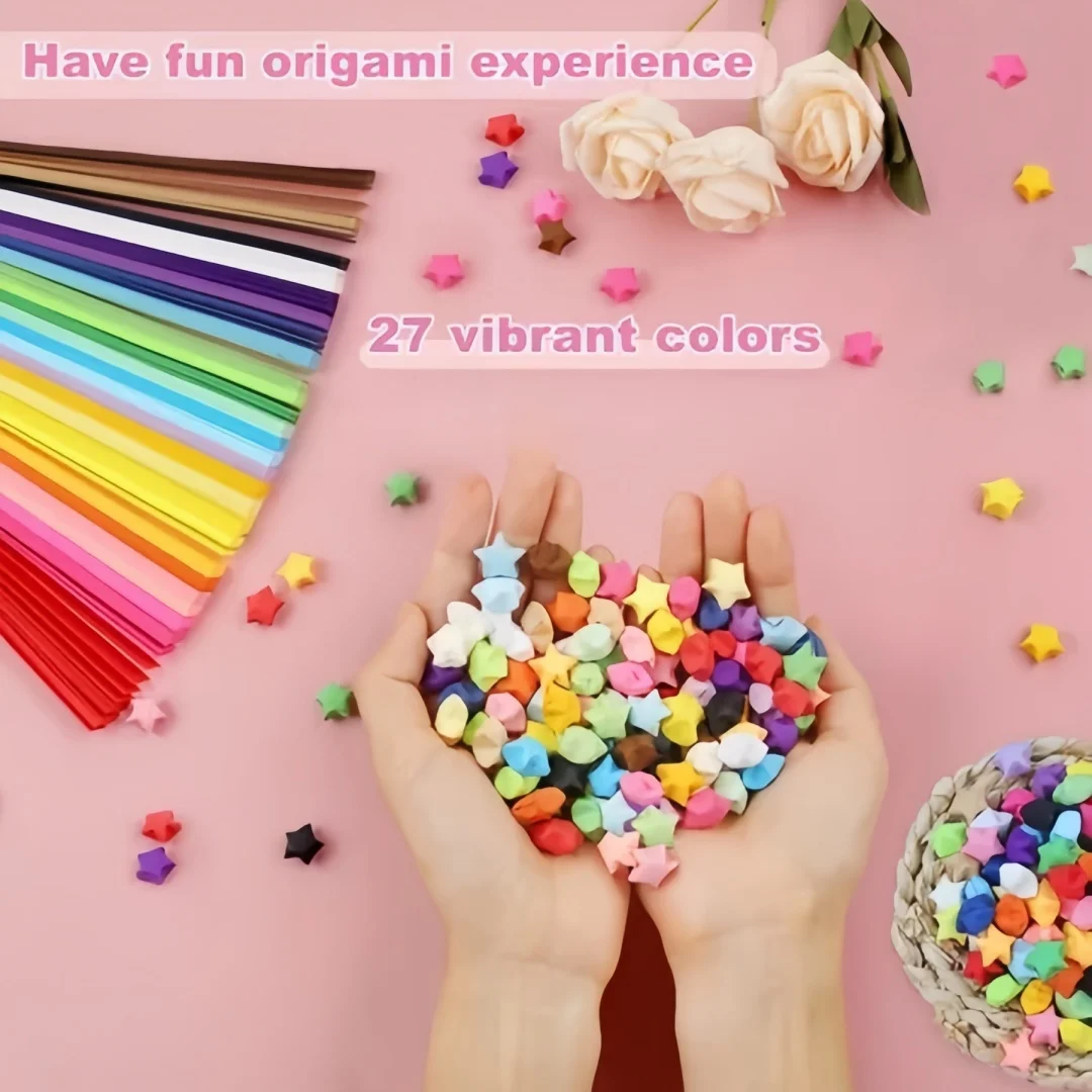 27 Farben 540 Blatt Kombinationsset Doppelseitige Bunte Glückssterne Origami-Streifen DIY Handwerk Kreativität Feiertagsgeschenk – Detail 2