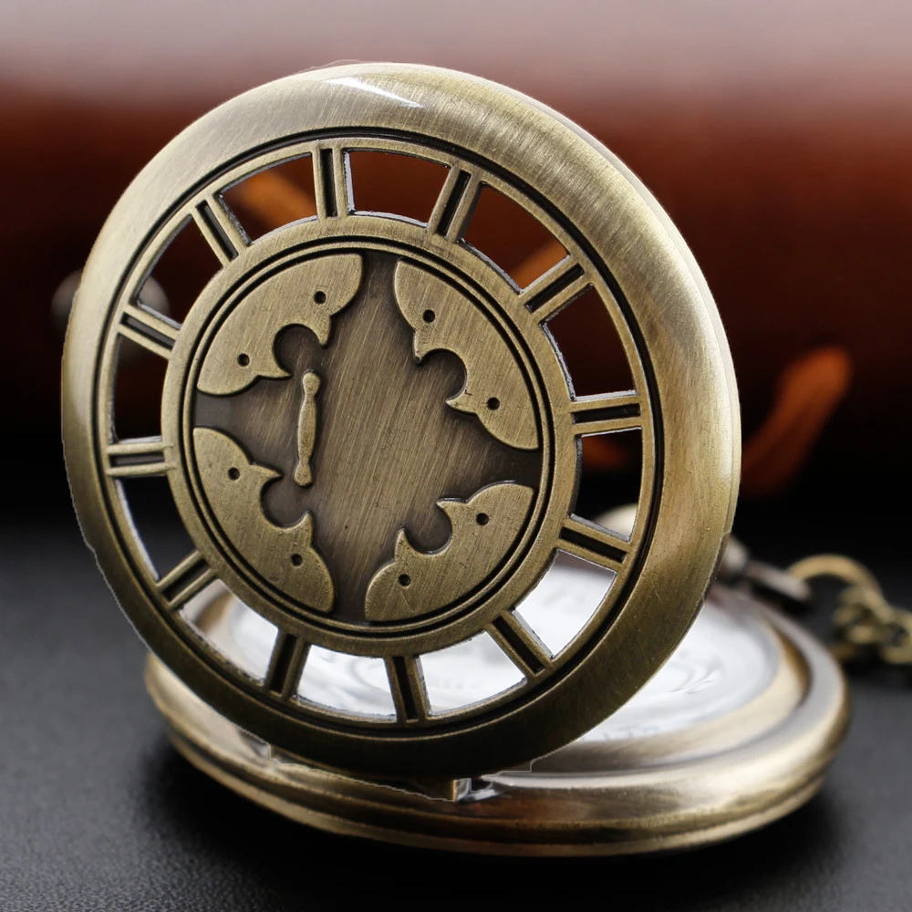 جديد البرونزية والعتاد الجوف لغز موضوع الرجعية الوقت جوهرة ساعة جيب كوارتز موضة العنصر قلادة قلادة الساعات الرجالية والنسائية