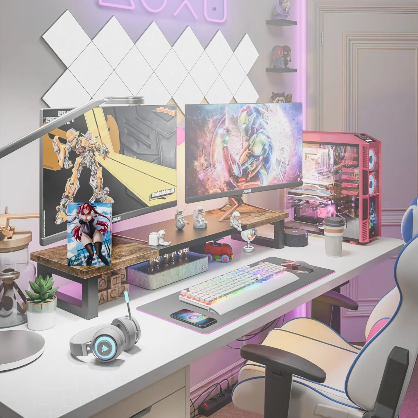 Anime Girl Art Acrylic Block Paperweight Waifu Merch for Gaming Room Decor,PC Gamer Setup | Otaku Shelf & Office Desk Accessory