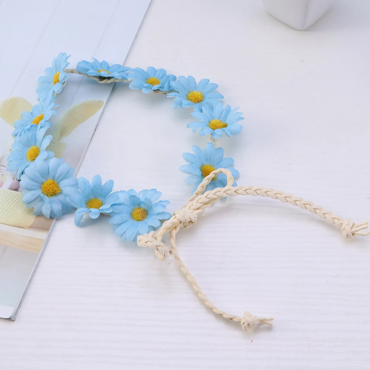 2 PCS Daisy Bridesmaid Hair Ribbon Women Girls Wedding Headpiece Decorations for