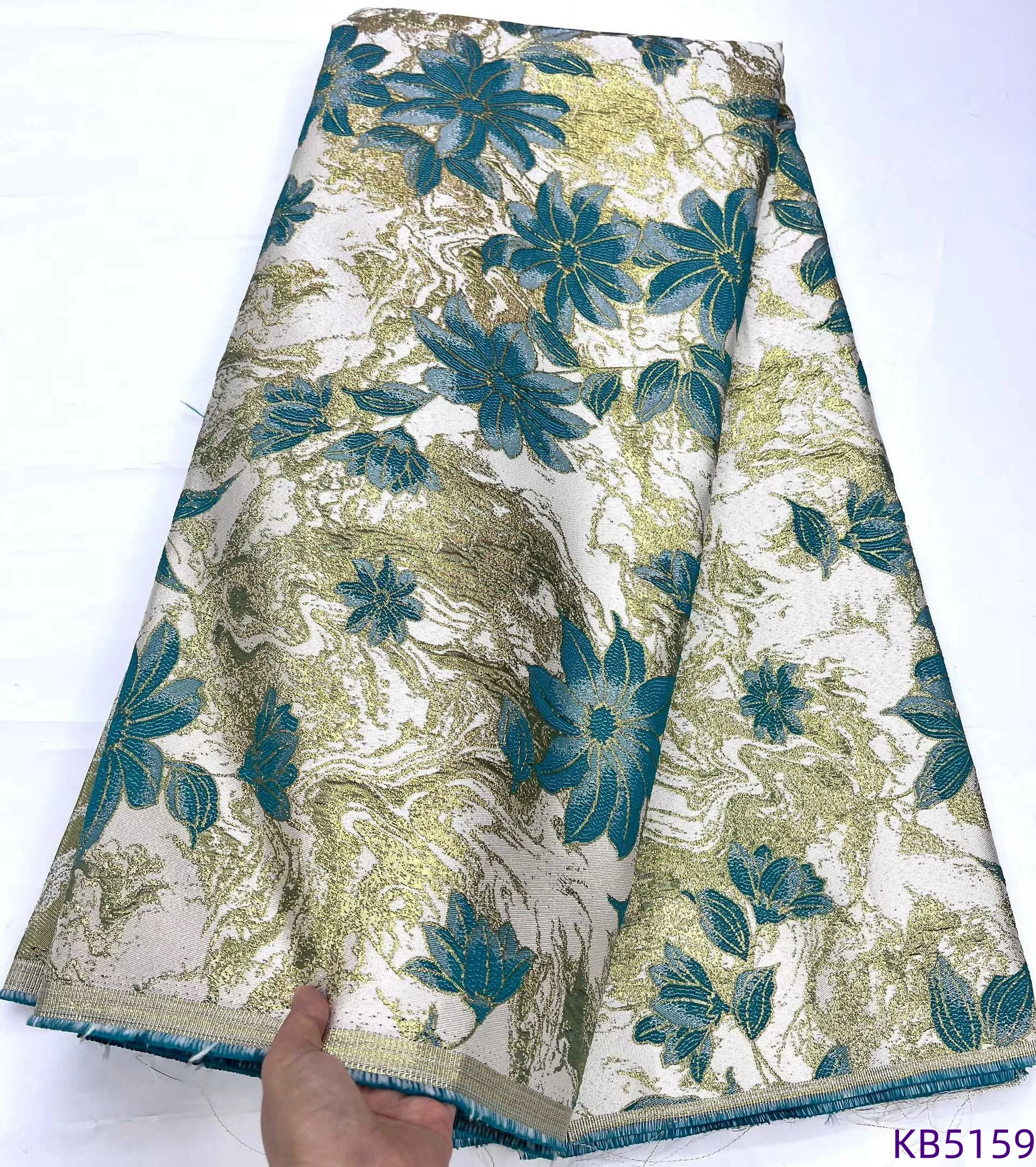 

5 Yards Green Fabric Gilding Brocade Lace Nigerian Lace Fabrics 2025 Africa French Mesh With Sequence Jacquard For Sewing KB5159
