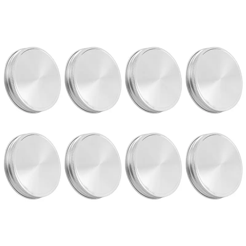 AT63-8 Pcs Stainless Steel Jar Lids 86Mm Sealed Leak Proof Cover With Silicone Seals Resistant Storage Solid Caps Wide Mouth Lid