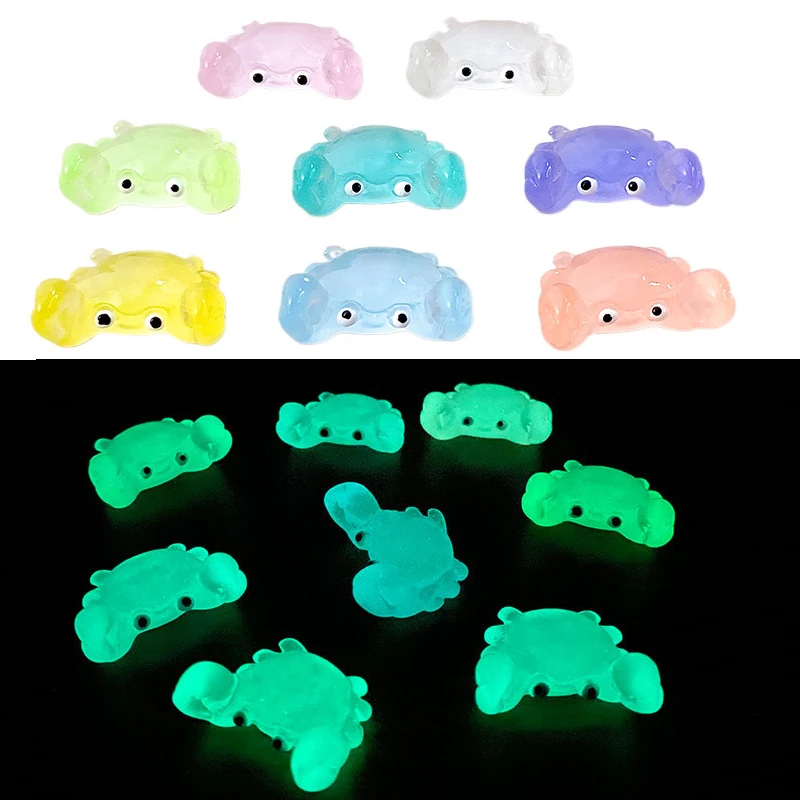 10 szt. Świecące w ciemności urocze krabiki z żywicy, dekoracje na biurko, ozdoby, rękodzieło DIY, akcesoria do spinek do włosów, breloczków, zabawki