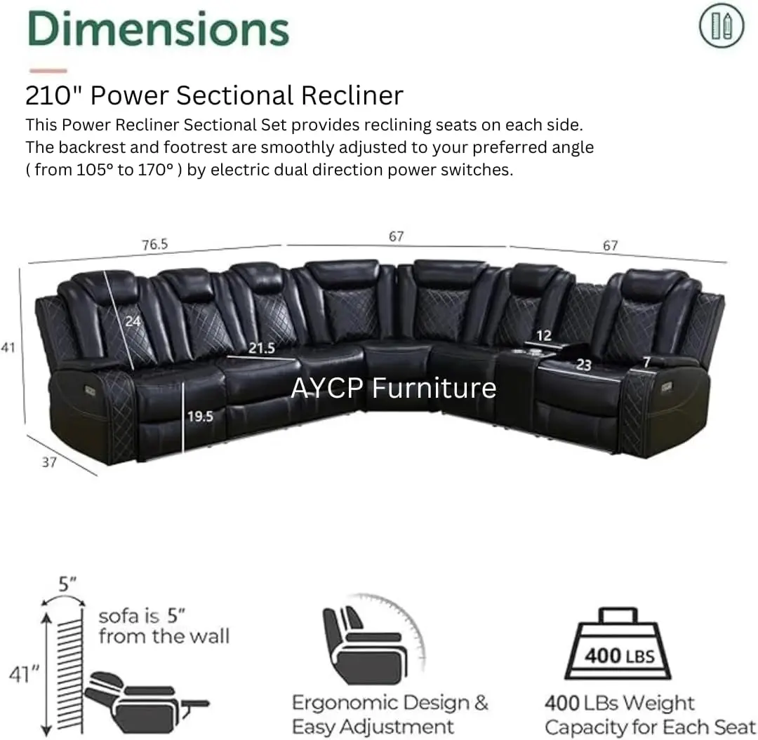 Power Reclining Sectional Sofa with LED Lighting 2