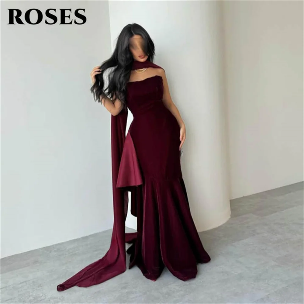 ROSEN Burgunderrot فسات Precios 1923 – Exquisites, trägerloses, ärmelloses Meerjungfrau-Abendkleid, Fischschwanz-Schleppe-Abschlussballkleid, individuell gestaltet