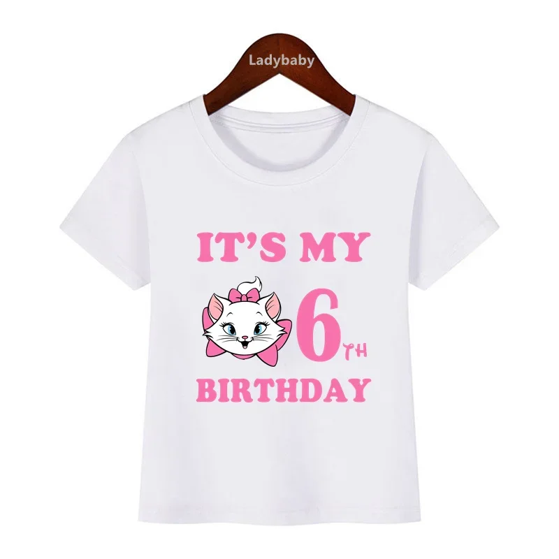 Disney Cute Marie Cat Graphic Kids Clothes It's My 1 2 3 4 5 6 7 8 9 Years Birthday Boys Girls T shirt Baby Children T-Shirts