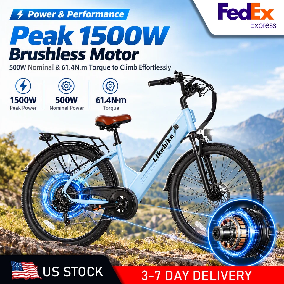 Electric Bike for Adults 26" Step-Thru Ebike, 1500W Peak Motor 48V 13.5Ah Removable Battery, 7-Speed Dual Disc Brakes, UL Certified, All-Terrain E Bicycle with Rear Rack, 5 Riding Modes image 10