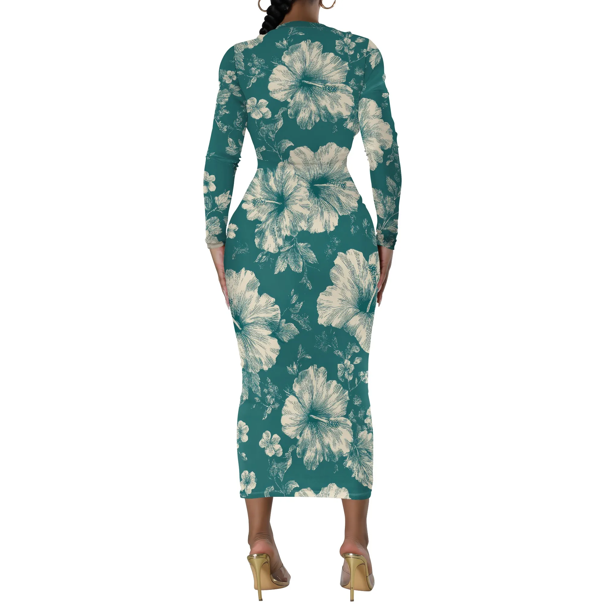 Abiti da ospite di nozze per donna Casual girocollo manica lunga autunno increspato aderente inverno trendy party club maxi abiti lunghi