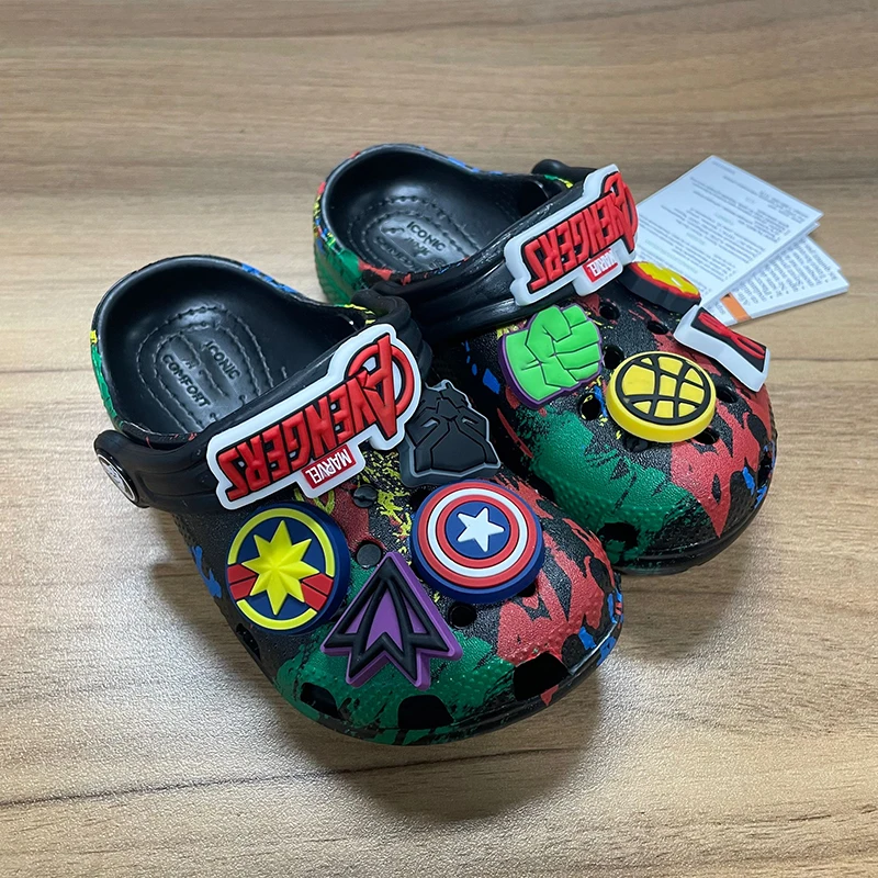 Miniso Marvel The Avengers Children Hole Sandals Slippers Sandals Eva Anime Home Beach Shoes Summer Black Slippers Kids Gift