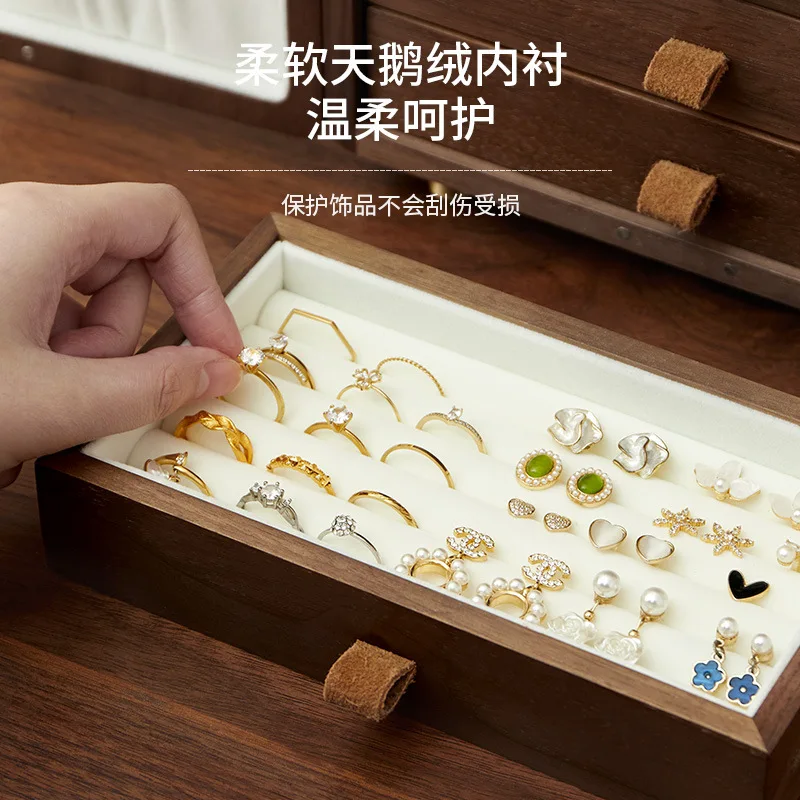 Portagioie in legno, anello portagioie, collana, scatola per orecchini a bottone, grande capacità, lusso leggero, senso di fascia alta, multistrato