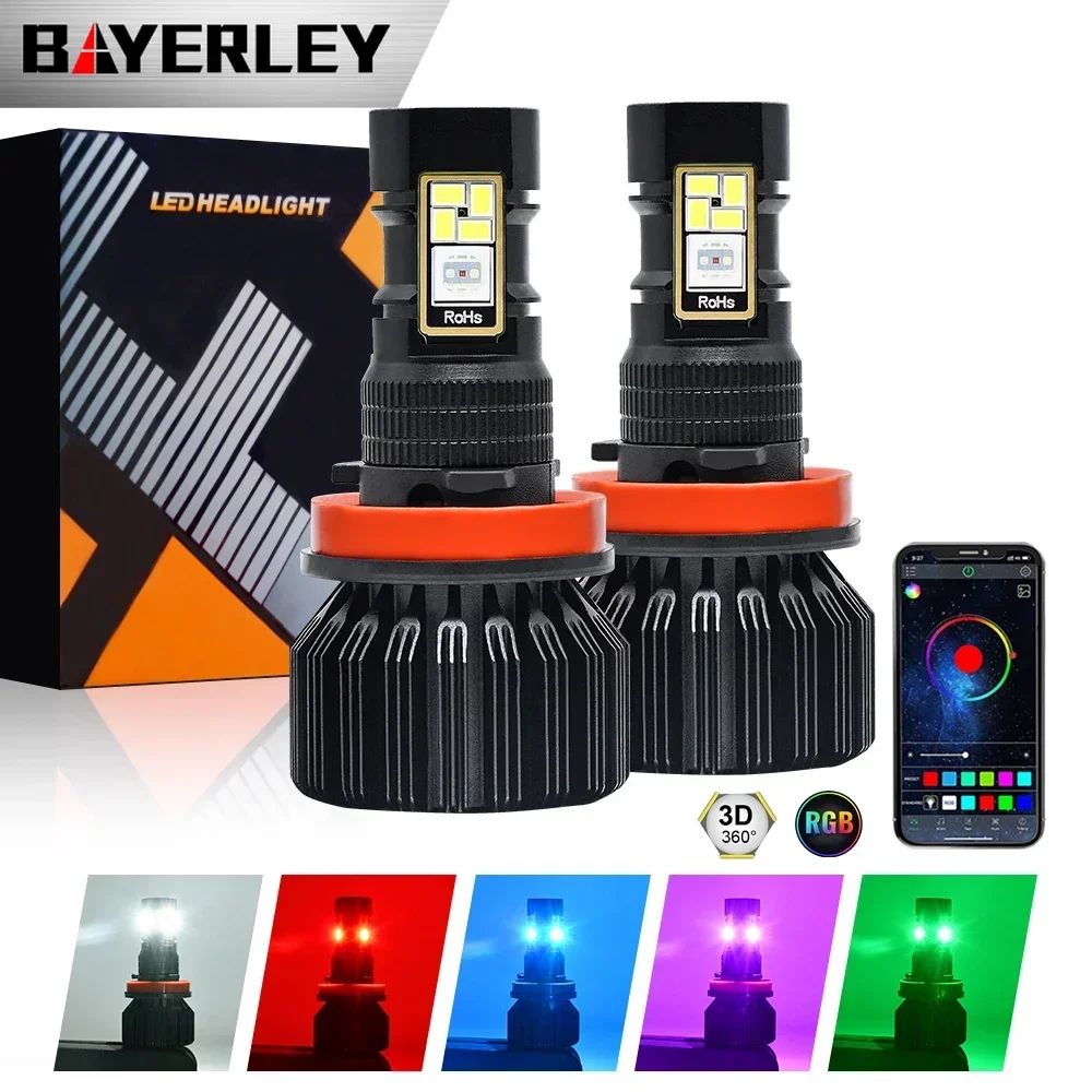 

Светодиодные противотуманные фары Bayerley RGB 5050 15000LM H8/9/11/9005/9006 360 ° Яркое приложение Bluetooth Control Автоматическая фара Противотуманная фара 60 Вт