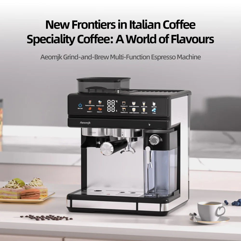 European-style Italian 20 Bars Pressure Stainless Steel Temperature-controlled Coffee Grinder Automatic Milk Machine