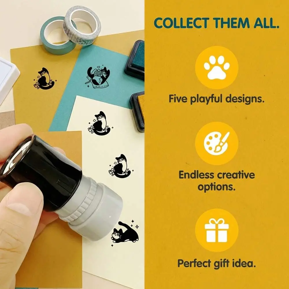 Durable 6 Styles Black Cat Stamp Diary Collage Animal Shape Kitten Stamp Plastic Clean Imprints Cartoon Stamps Stationery view 4