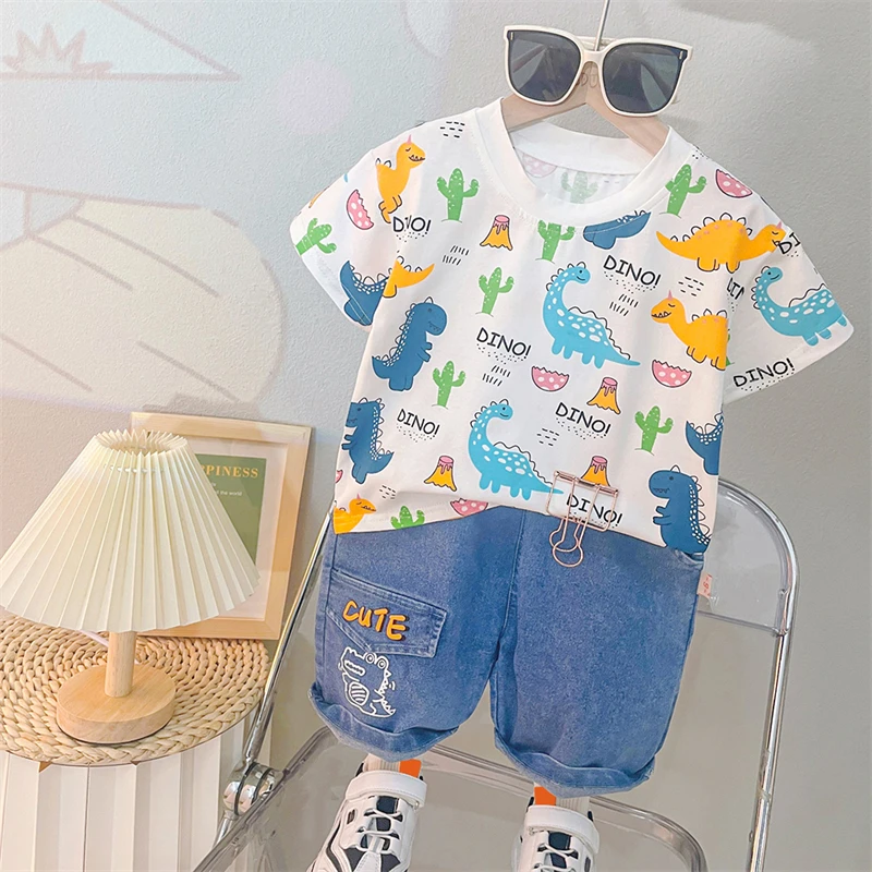 

Baby Boys Clothing Sets Summer Children Cartoon Dinosaur Short Sleeve T Shirt Shorts Kids Sportswear Infant Clothes Outfits