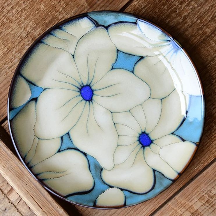 Creative kiln changing glaze ceramic tableware hand-painted western food plate steak plate dessert Dim sum plate