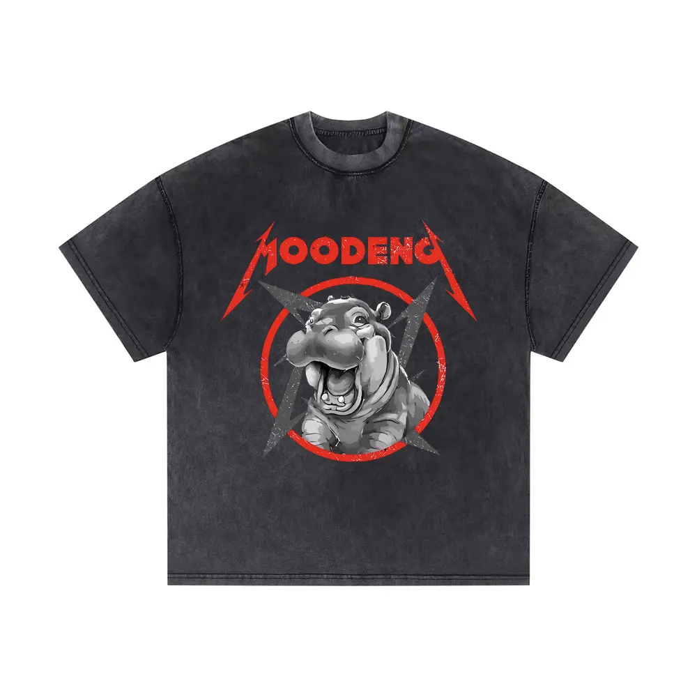 

Washed Vintage Moo Deng Heavy Metal T-shirt Baby Hippo Funny Meme Unisex Short Sleeve Men Oversized T Shirts Men's Rock T-shirts