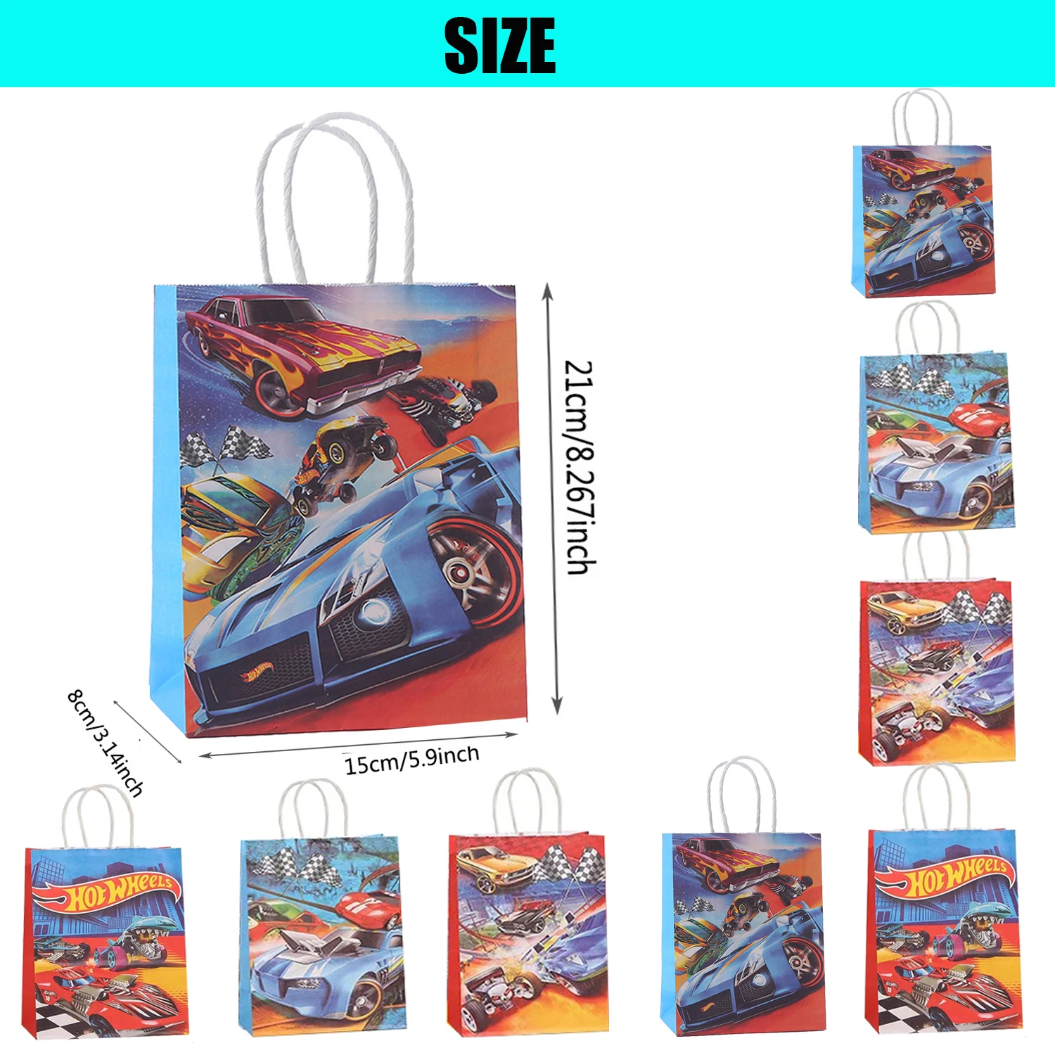 Hot Wheels-Sacs cadeaux de fête, sac en papier de festival, sacs de fête de voiture de course, fournitures d'anniversaire, décoration de douche de bébé pour filles, garçons, enfant