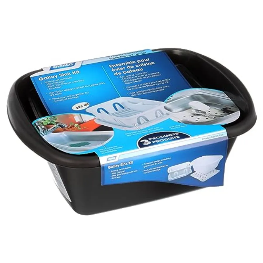 

43518 Black Sink Kit with Dish Drainer Dish Pan and Sink Mat