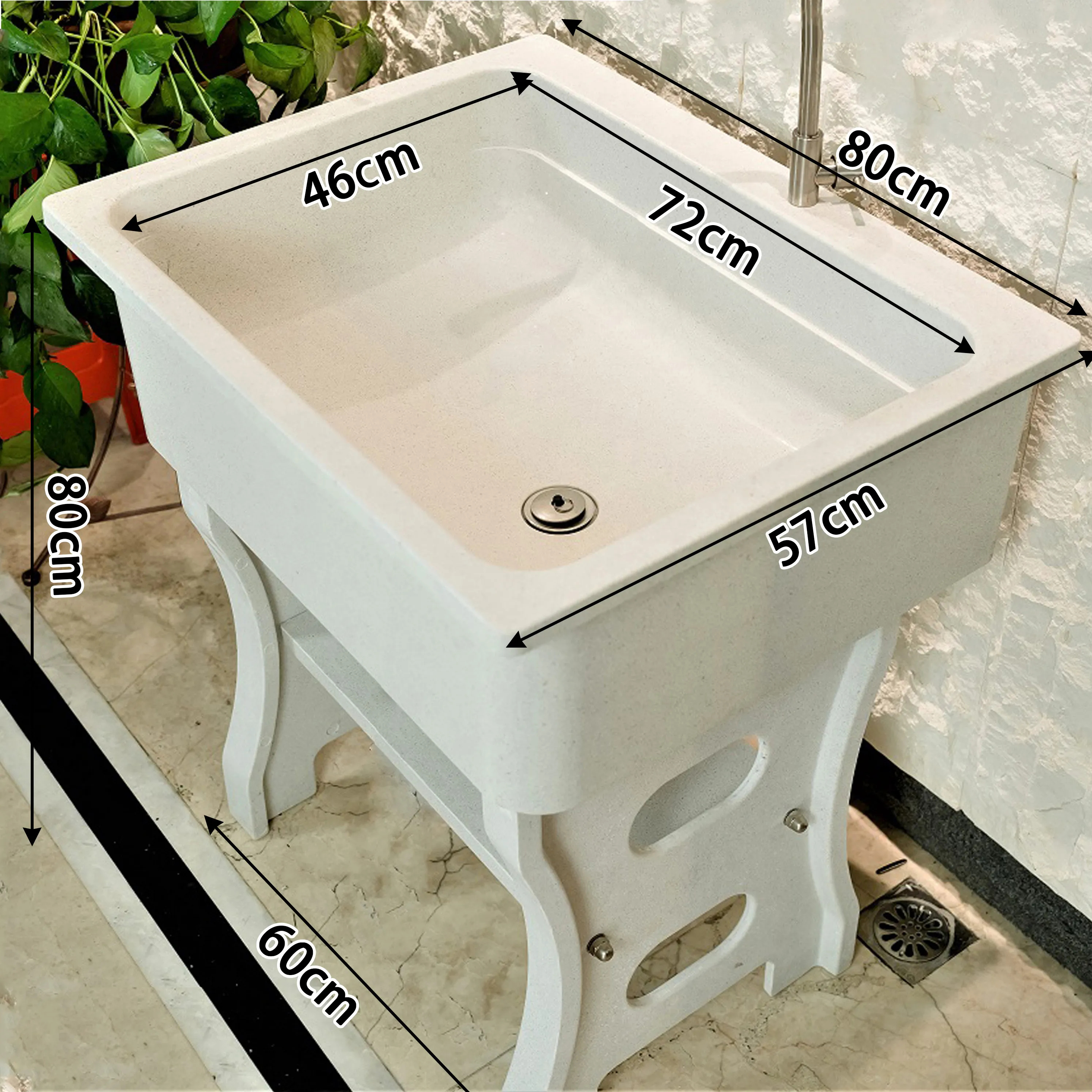 Quartz stone washbasin with rubbing board household non-punching integrated balcony stone sink bathroom floor bathroom cabinet