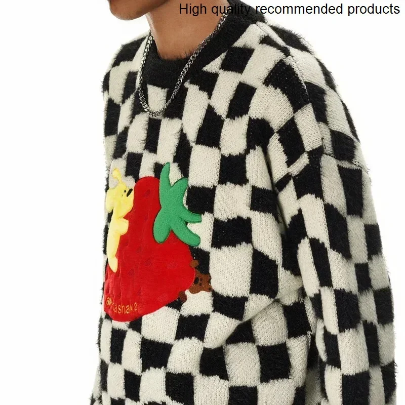 と女性のチェッカーボードプルオーバーメンズクリスマスセーターユニセックスストリートファッションルーズカジュアル Y2k ジャンパーニットセーター
